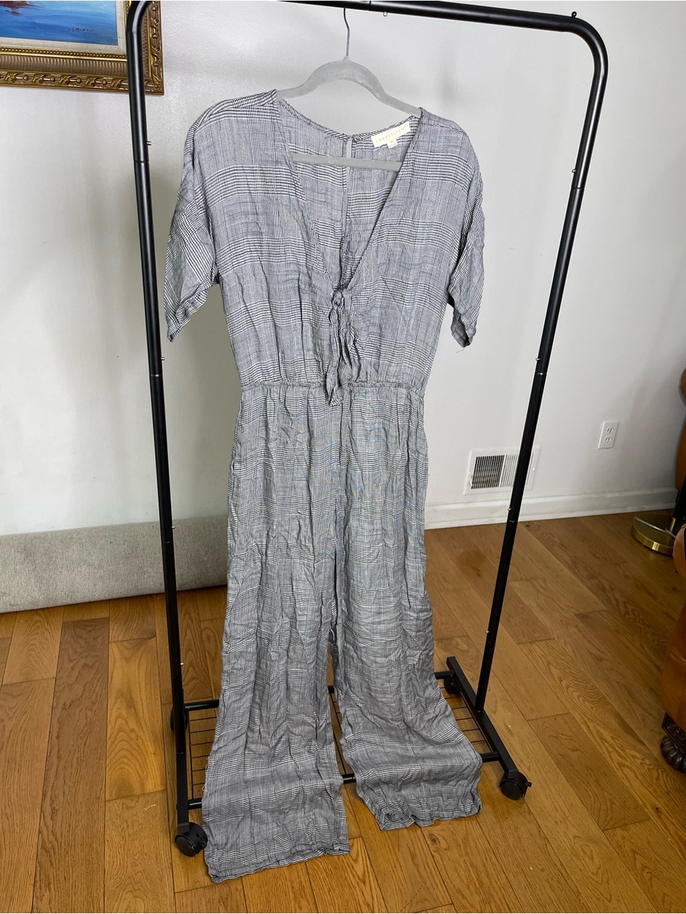 lovestitch Gray Plaid Wide-Leg Jumpsuit with Tie Front